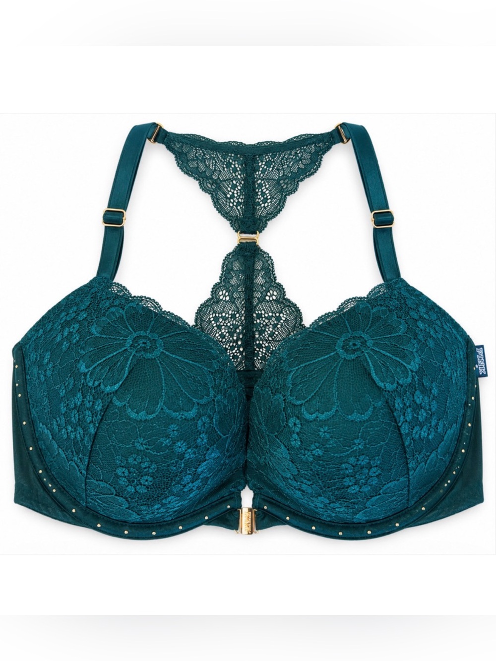 NEW PINK VICTORIA'S SECRET GREEN LACE DATE PUSH UP FRONT CLOSE BRA SIZE 32DDD